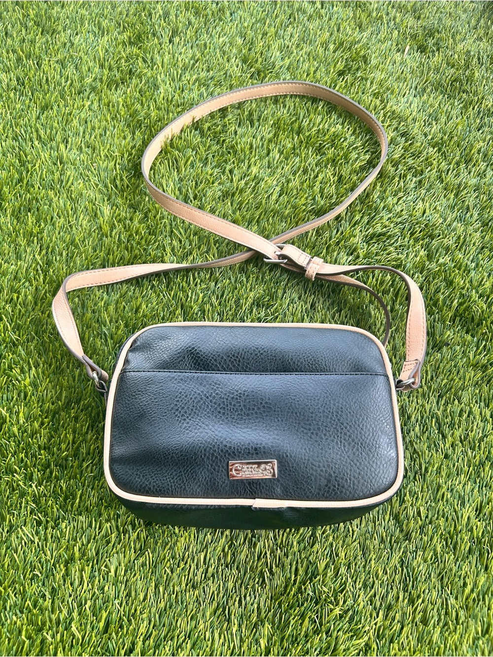 Carlos Santana Black Crossbody with Tan Trim